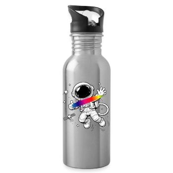 Astronaut Rainbow Splash Space Design - Water bottle with straw - silver - Right