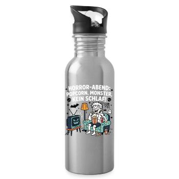 Horror-Abend: Popcorn, Monster, Kein Schlaf - Trinkflasche mit integriertem Trinkhalm - Lightsilver - Rechts