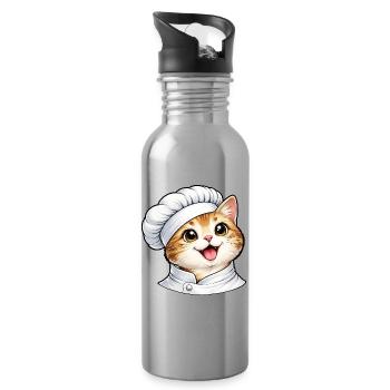 Motif de dessin animé Chat Chef mignon - Gourde avec paille intégrée - argent clair - Droite