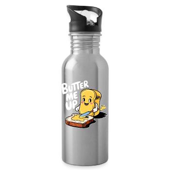 Butter Me Up Cartoon Toast Funny - Water bottle with straw - silver - Right