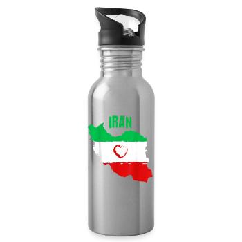 Iranian Heart Flag - Water bottle with straw - silver - Right