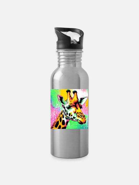 giraffe - Water bottle with straw - silver