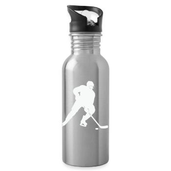 Eishockey Silhouette im Spielfluss - Trinkflasche mit integriertem Trinkhalm - Lightsilver - Rechts