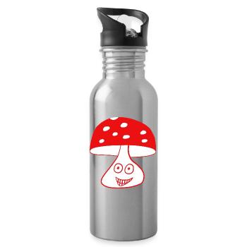 Fröhlicher Pilz mit Gesicht - Trinkflasche mit integriertem Trinkhalm - Lightsilver - Rechts