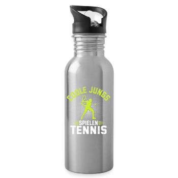 Coole Jungs Spielen Tennis  - Trinkflasche mit integriertem Trinkhalm - Lightsilver - Rechts