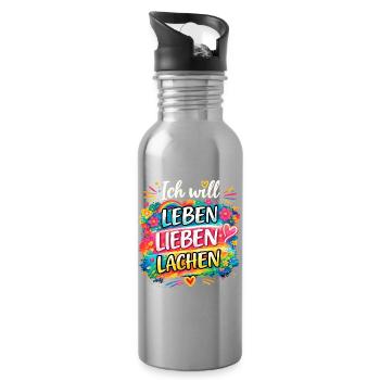 Ich will Leben-Lieben-Lachen - Trinkflasche mit integriertem Trinkhalm - Lightsilver - Rechts