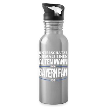 Bayern Fan Geschenk Unterschätze niemals einen - Trinkflasche mit integriertem Trinkhalm - Lightsilver - Rechts