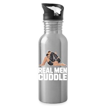 Real Men Cuddle Brazilian Jiu Jitsu MMA Judo BJJ - Water bottle with straw - silver - Right