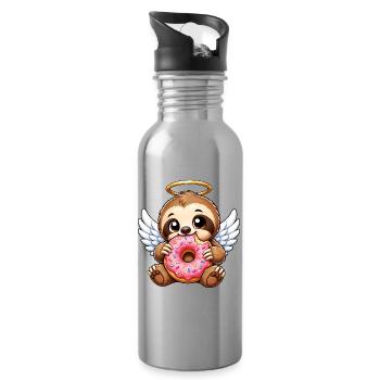 Cute sloths with wings angel halo - Water bottle with straw - silver - Right