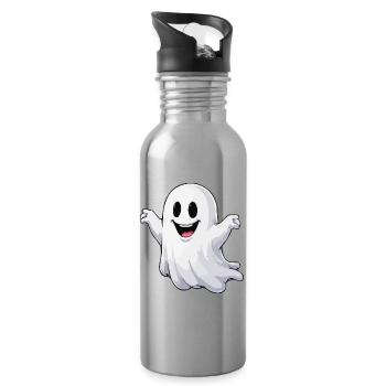 Cheerful Cartoon Ghost - Water bottle with straw - silver - Right