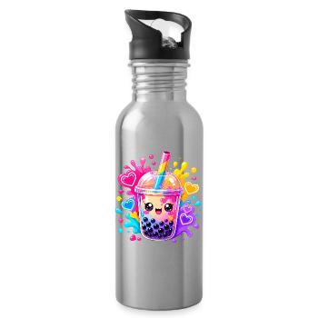 Kawaii Bubble Tea Color Explosion - Water bottle with straw - silver - Right