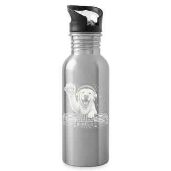 Labrador Retriever DJ Hund Kopfhörer Geschenk - Trinkflasche mit integriertem Trinkhalm - Lightsilver - Rechts