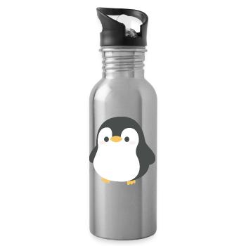 Chibi-Pinguin-Silhouette - Trinkflasche mit integriertem Trinkhalm - Lightsilver - Rechts