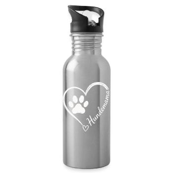 Hundemama Herz Pfote Motiv - Trinkflasche mit integriertem Trinkhalm - Lightsilver - Rechts