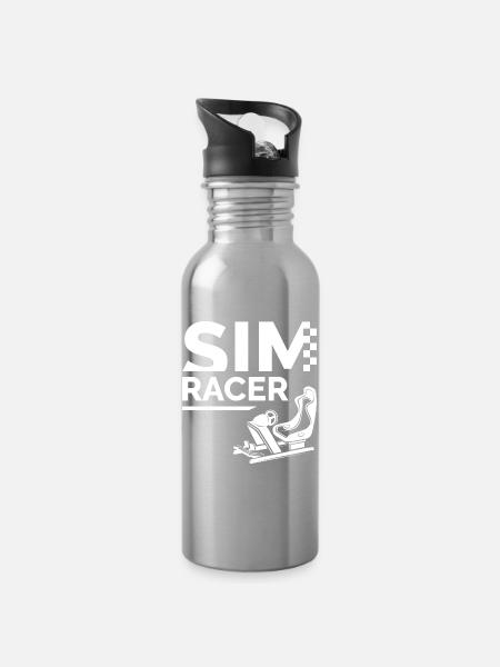 Simracing Logo mit Simulator Cockpit - Trinkflasche mit integriertem Trinkhalm - Lightsilver