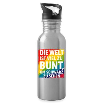 Bunte Welt | Positives Statement - Trinkflasche mit integriertem Trinkhalm - Lightsilver - Rechts