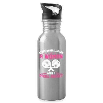 never underestimate a woman with padel racket - Water bottle with straw - silver - Right