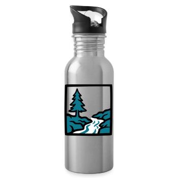 Logo de la nature de la forêt de la rivière - Gourde avec paille intégrée - argent clair - Droite