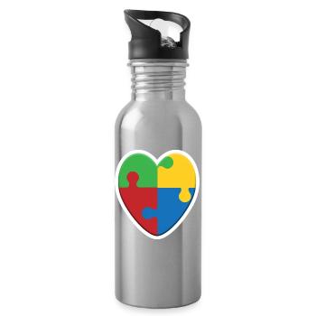 Autism Heart Puzzle - Water bottle with straw - silver - Right