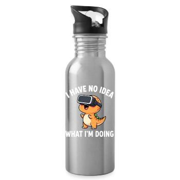 T-Rex Dinosaur VR Gamer Saying - Water bottle with straw - silver - Right