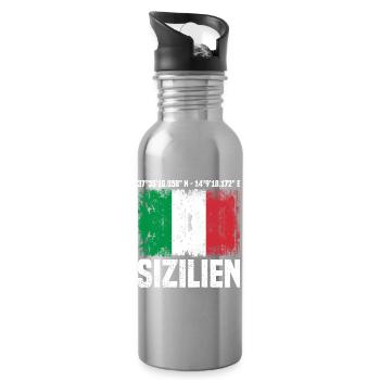 Sizilien Koordinaten - Trinkflasche mit integriertem Trinkhalm - Lightsilver - Rechts