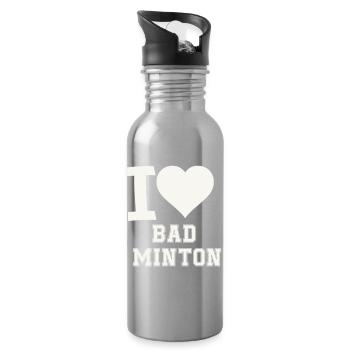 I love badminton heart - Water bottle with straw - silver - Right