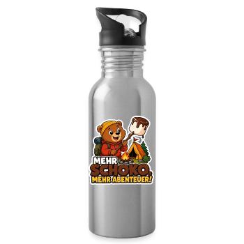 Comic Bär mit Schoko Abenteuer am Lagerfeuer - Trinkflasche mit integriertem Trinkhalm - Lightsilver - Rechts