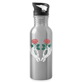 Pink Skeleton Roses - Water bottle with straw - silver - Right