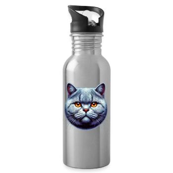 Britische Kurzhaarkatze - Trinkflasche mit integriertem Trinkhalm - Lightsilver - Rechts
