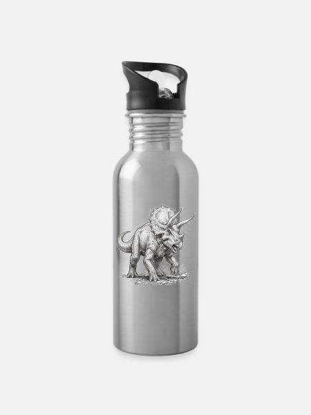 Triceratops Motiv Dinosaurier Urzeit Saurier - Trinkflasche mit integriertem Trinkhalm - Lightsilver