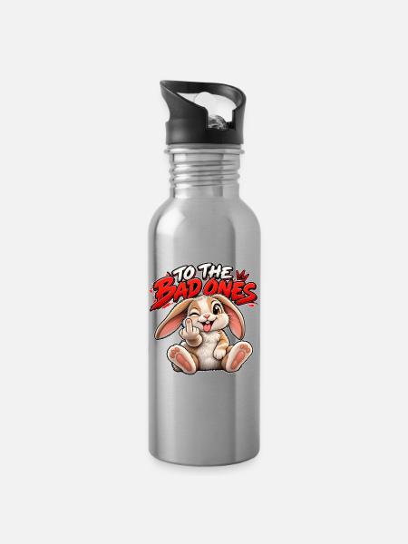 Provokanter Hase für die Bösen - Trinkflasche mit integriertem Trinkhalm - Lightsilver