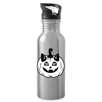 Halloween Katze Kürbiskopf - Schwarz Weiß - Trinkflasche mit integriertem Trinkhalm - Lightsilver - Rechts