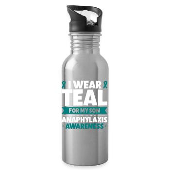 Anaphylaxie Sohn - Ich trag Türkis - Trinkflasche mit integriertem Trinkhalm - Lightsilver - Rechts