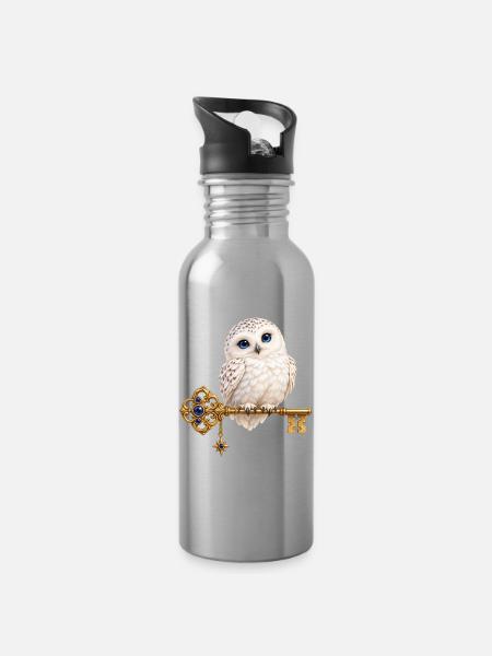 Saphireule auf einem goldenen Schlüssel - Trinkflasche mit integriertem Trinkhalm - Lightsilver
