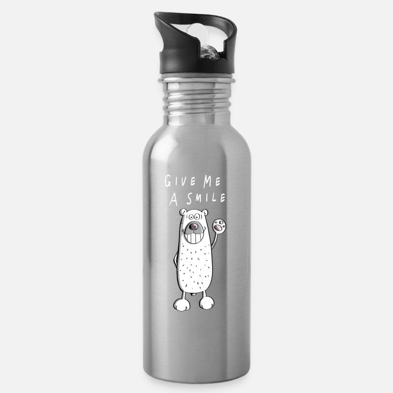 Give me A Smile - Eisbär - Eisbären - Bär - Bären - Trinkflasche mit integriertem Trinkhalm - Lightsilver