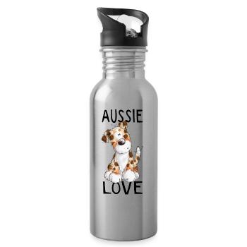 I Love Aussie - Australian Shepherd - Geschenk - Trinkflasche mit integriertem Trinkhalm - Lightsilver - Rechts