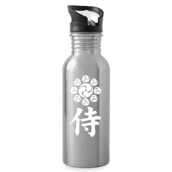 Samurai-Emblem des Uesugi-Clans (weiß) - Trinkflasche mit integriertem Trinkhalm - Lightsilver - Rechts
