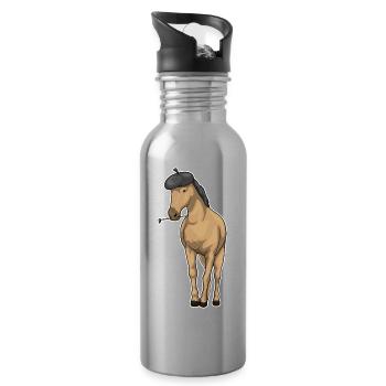 Pferd Maler Pinsel Malen - Trinkflasche mit integriertem Trinkhalm - Lightsilver - Rechts