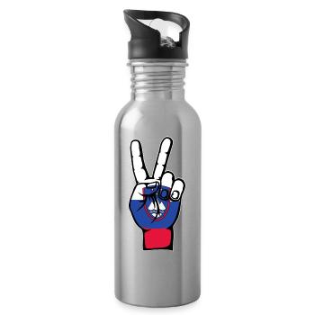 Slovenia Flag Peace Victory Symbol - Water bottle with straw - silver - Right