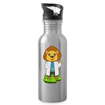 Löwe Arzt Arztkittel - Trinkflasche mit integriertem Trinkhalm - Lightsilver - Rechts