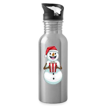 Snowman Christmas Popcorn - Water bottle with straw - silver - Right