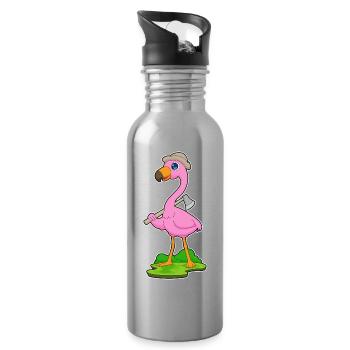 Flamingo Lumberjack Axe - Water bottle with straw - silver - Right