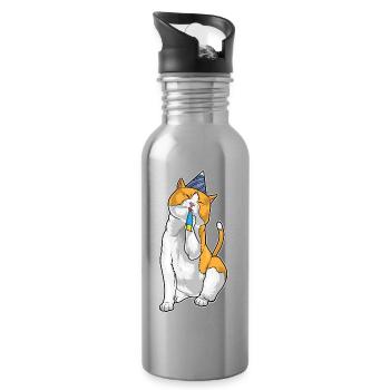 Katze Geburtstag Tröte - Trinkflasche mit integriertem Trinkhalm - Lightsilver - Rechts
