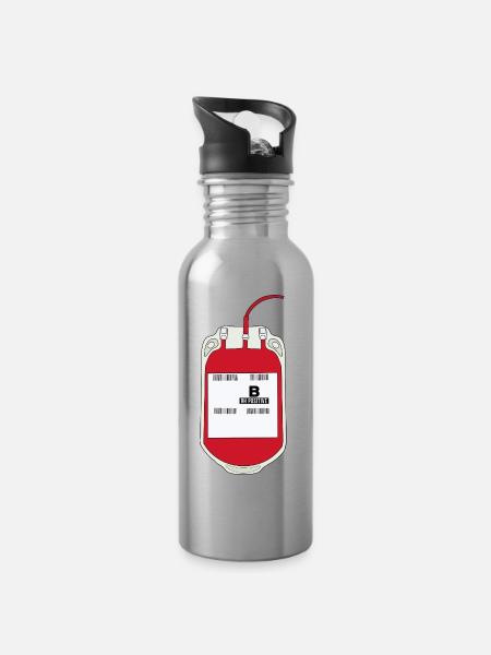 B Positiver Blutbeutel - Trinkflasche mit integriertem Trinkhalm - Lightsilver