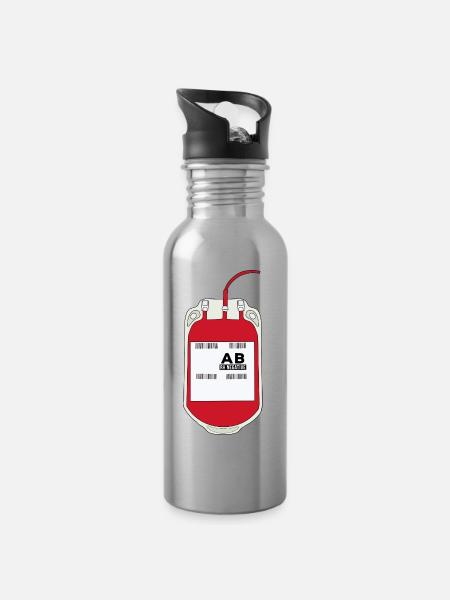 AB Negativer Blutbeutel - Trinkflasche mit integriertem Trinkhalm - Lightsilver