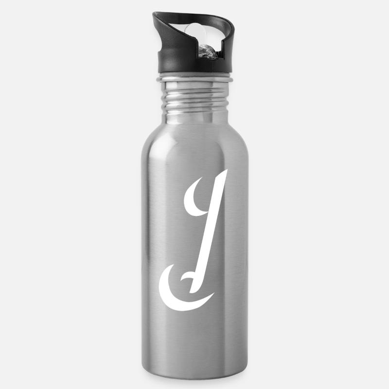 Letter J, Name, der Buchstabe J - Trinkflasche mit integriertem Trinkhalm - Lightsilver