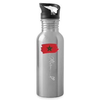 Maroc Flag Rouge Vert Emblème Pentagramme - Gourde avec paille intégrée - argent clair - Droite