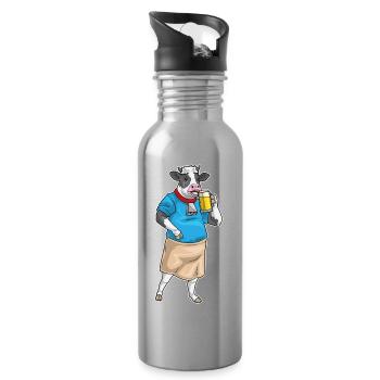 Kuh Bier - Trinkflasche mit integriertem Trinkhalm - Lightsilver - Rechts