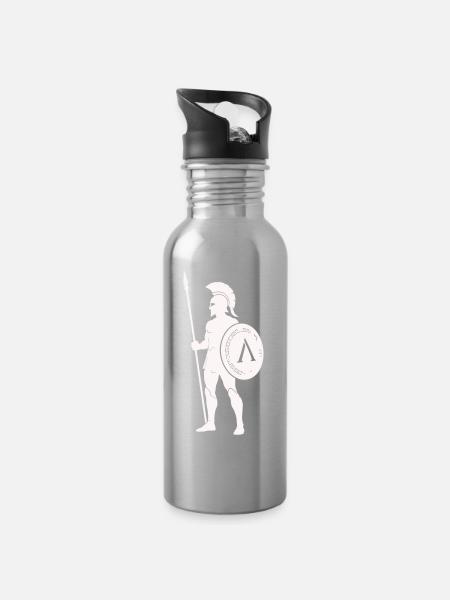 Spartanischer Krieger mit Schild - Trinkflasche mit integriertem Trinkhalm - Lightsilver