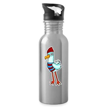Nordsee Möwe Motiv Vogel - Trinkflasche mit integriertem Trinkhalm - Lightsilver - Rechts